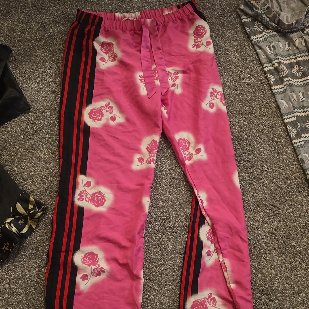 VS small silky pajama pants with racing stripe